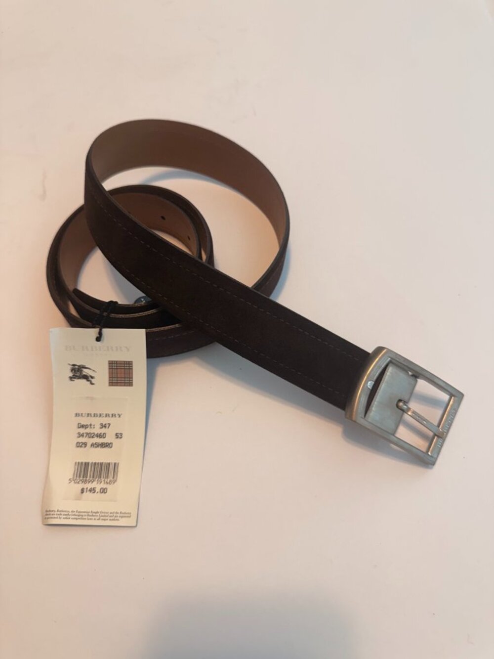 Men's brown suede Burberry belt Size 42/105 - NWT